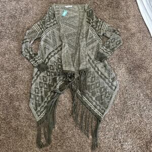 Maurices Womens Open Knit Lightweight Open Front Cardigan Fringe Aztec Boho